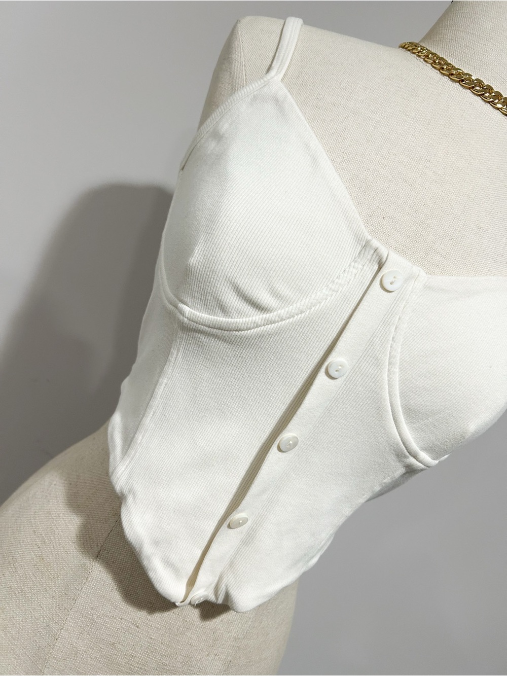 OGL White Ribbed Button-Front Crop Tank - Picture 3 of 6